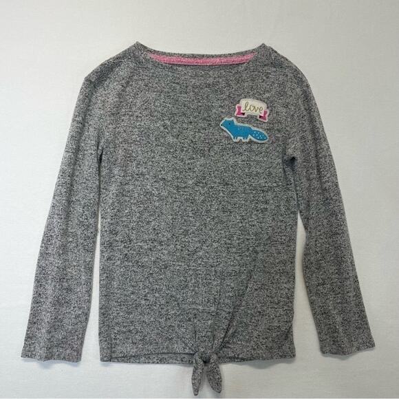 Cat & Jack Pullover Sweatshirt heather gray lightweight tie front girls Size 6 - Picture 7 of 7